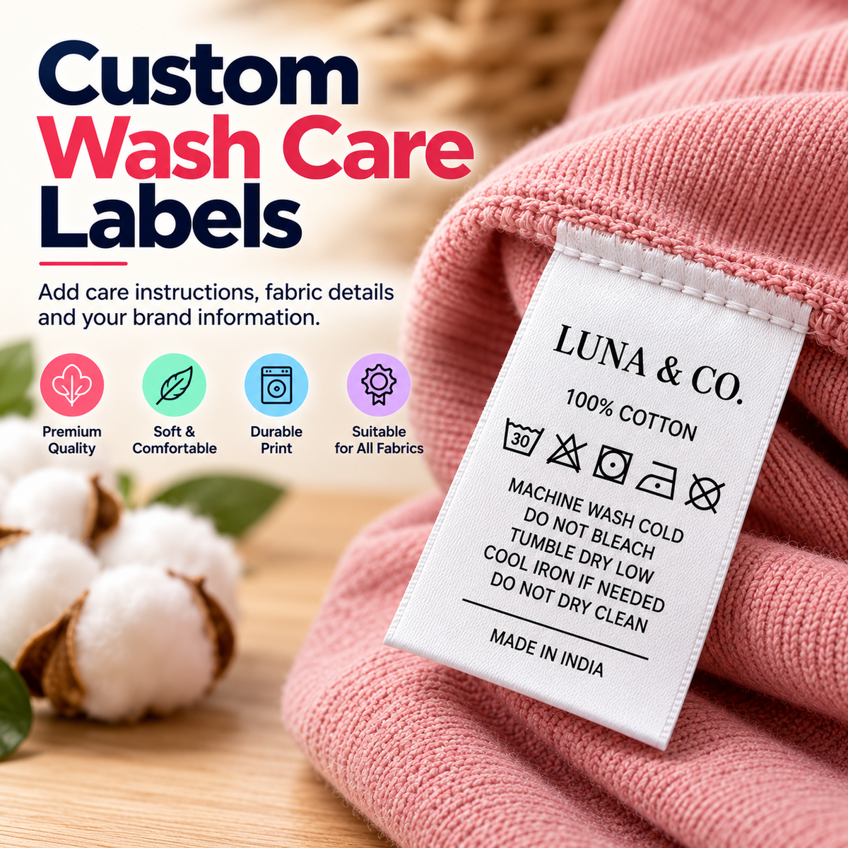 Custom Wash Care Labels for Clothing